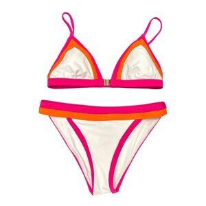Milly Cabana Positano Colorblock Bikini Set Size S Pink Orange White Swimsuit
